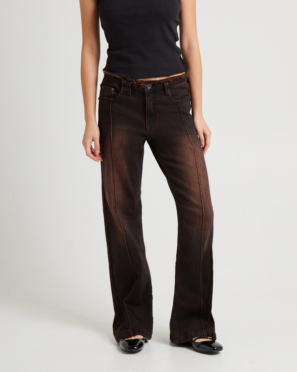 Bambi Fray Low Rise Jeans BLACK AND GOLD TINTED