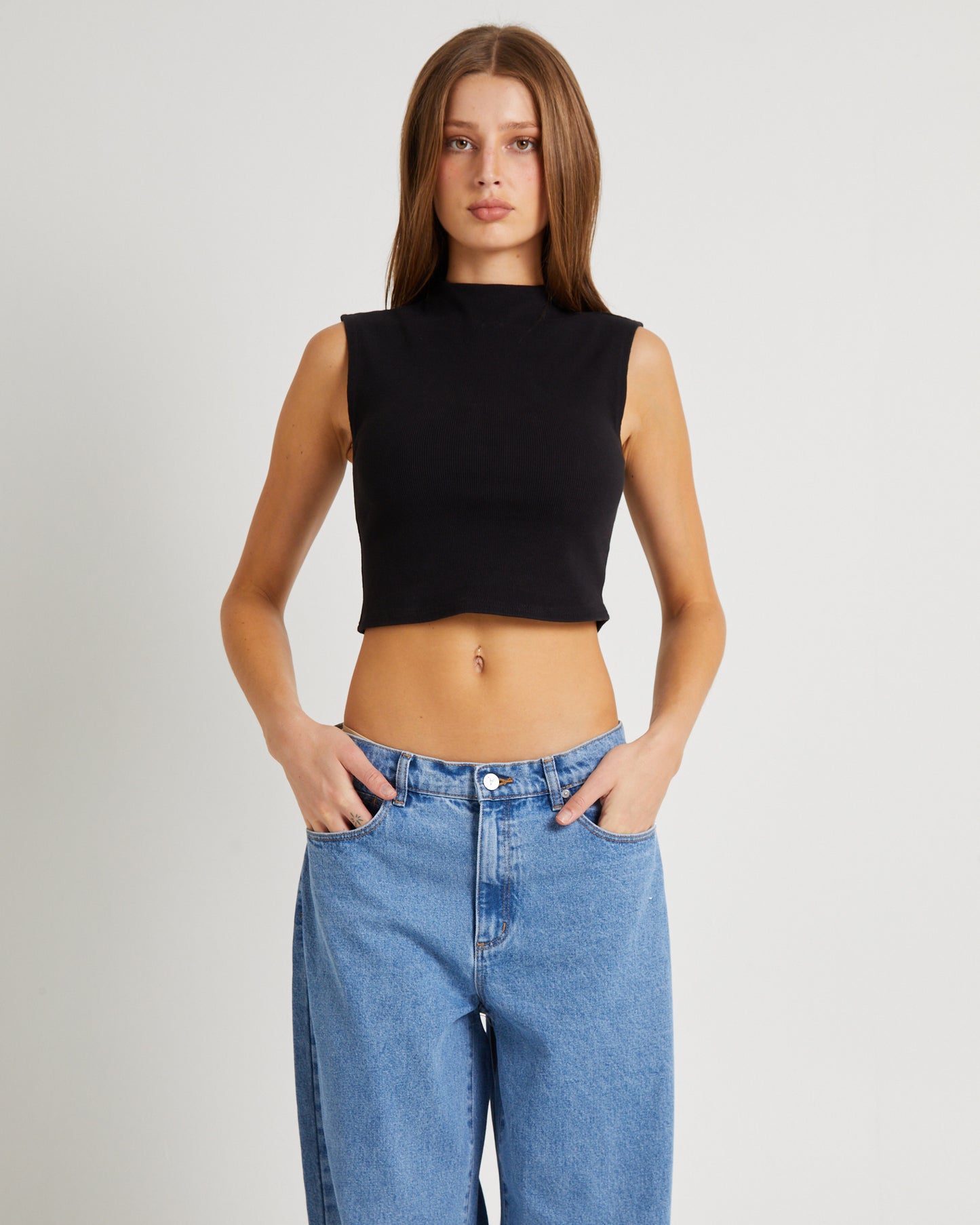 Heather Icon Mock Neck Top Black