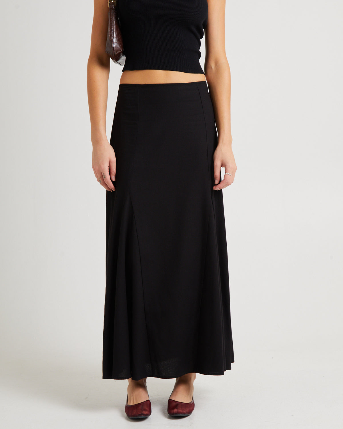 Kenzie Godet Full Maxi Skirt BLACK