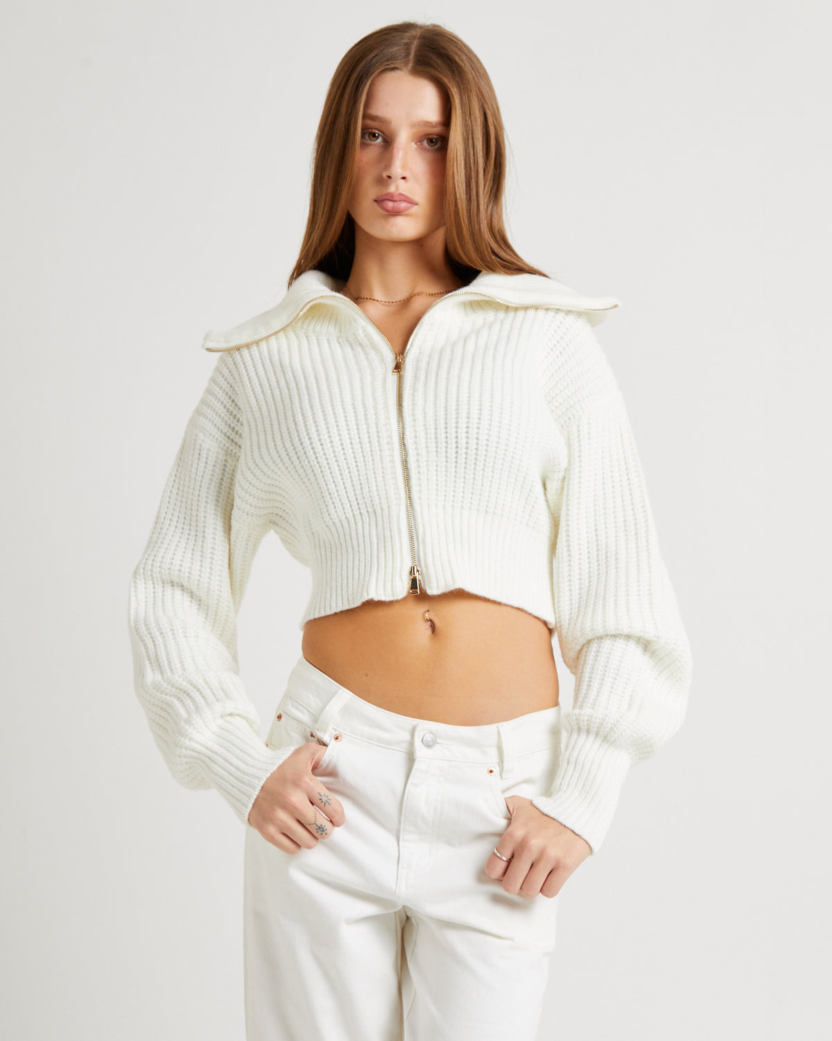 Simmy Double Zip Knit Top WHITE