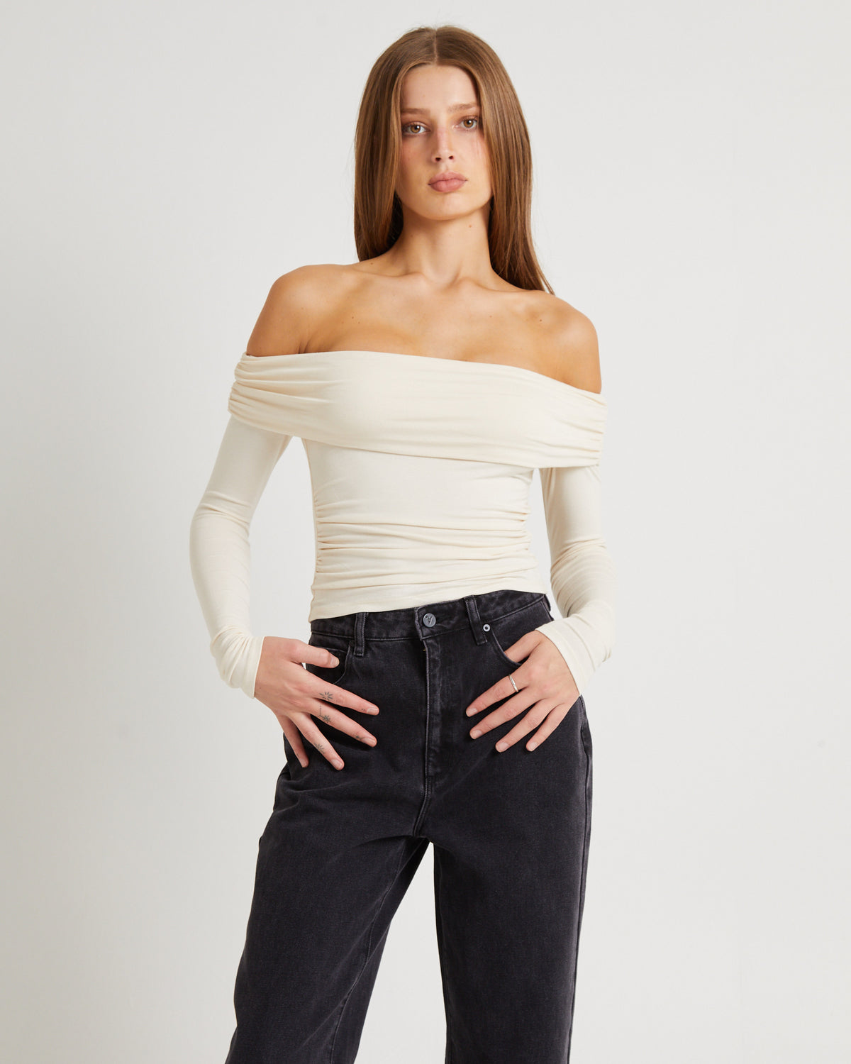 Kia Cold Shoulder Ruch Top IVORY