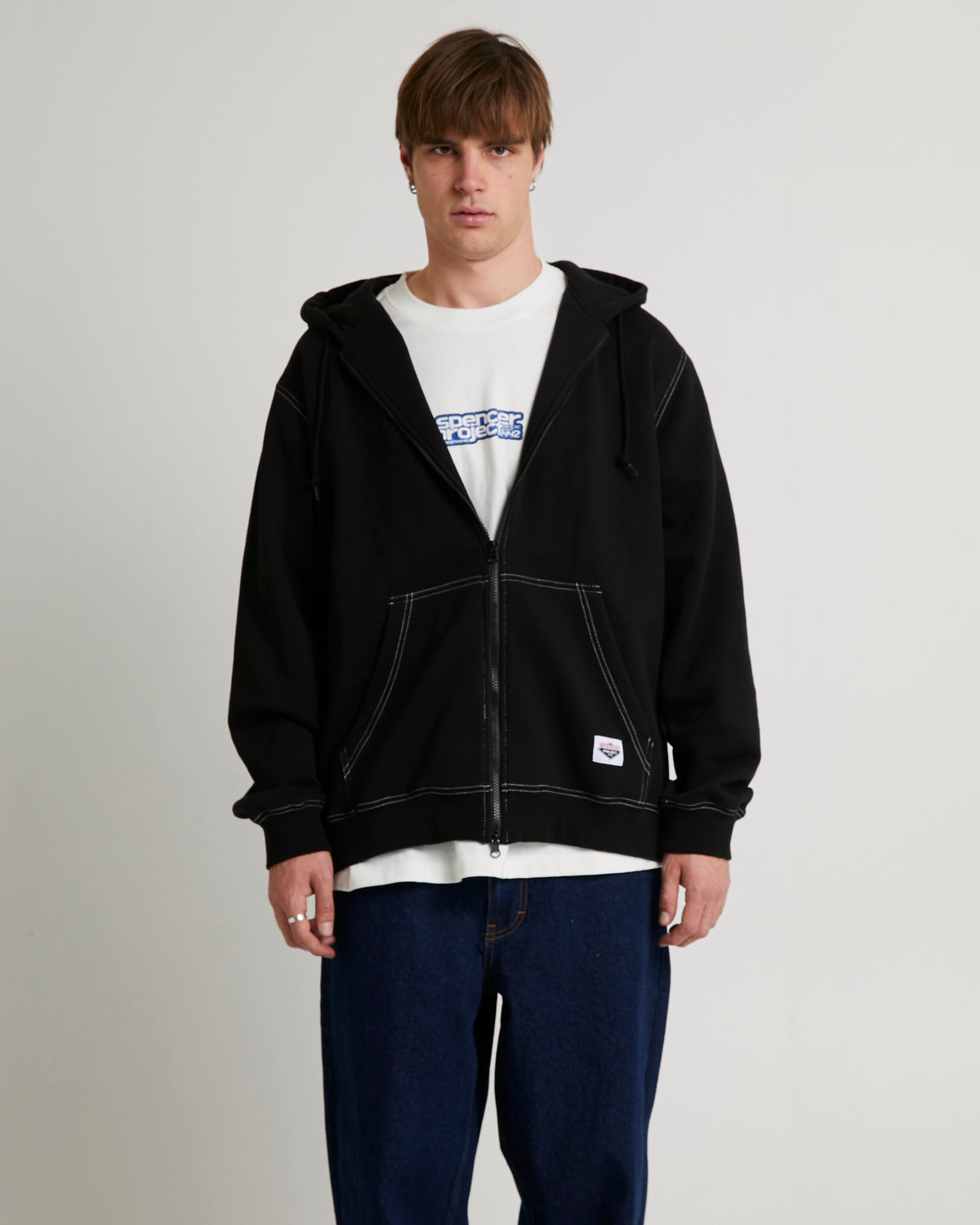 Workwear Zip Through Hoodie BLACK