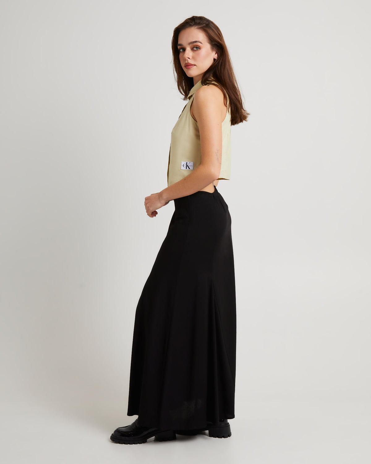 Cotton Poplin Sleeveless Shirt GREEN HAZE