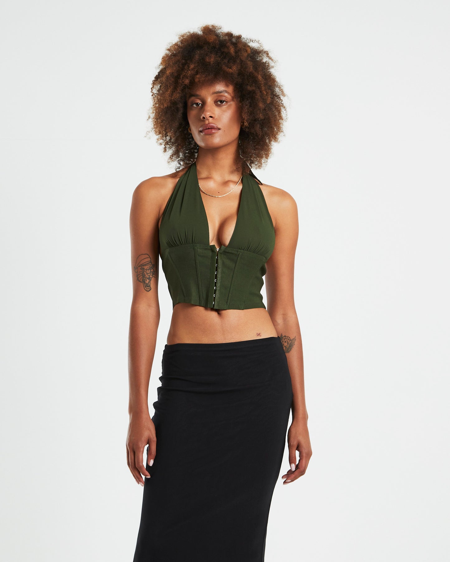 Vesper Eyelet Front Halter Corset Khaki