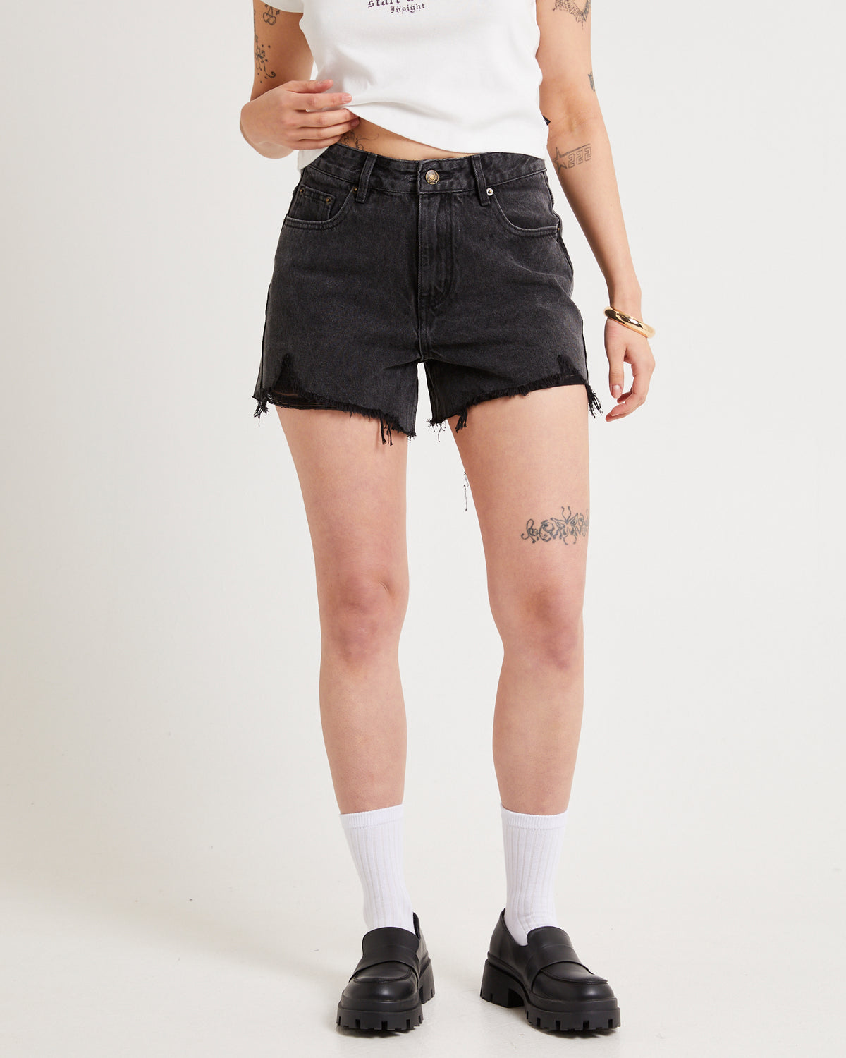 Frankie A-Line Denim Shorts AFTERS BLACK