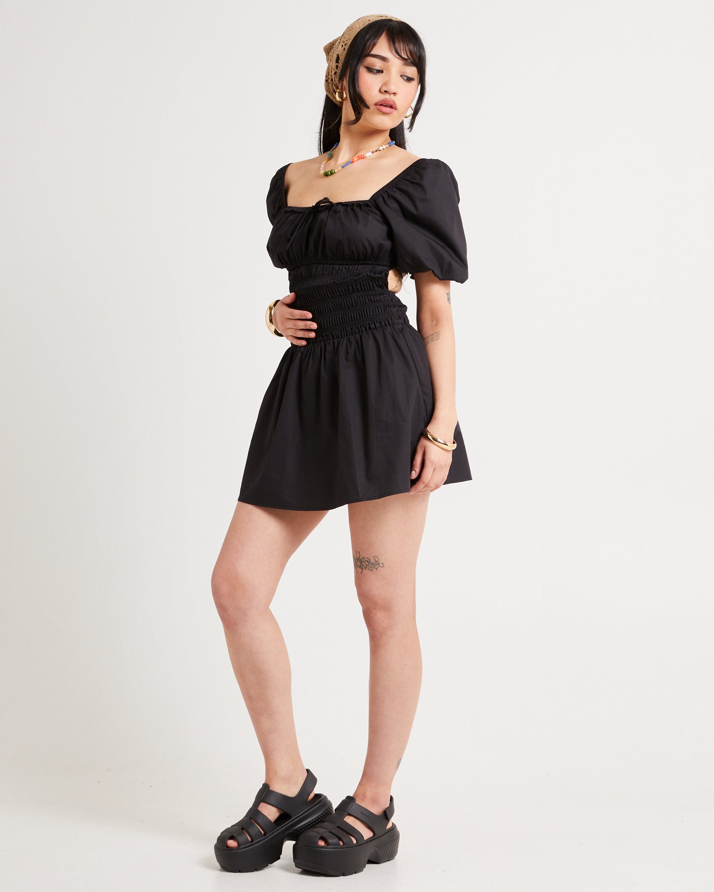 Kora Puff Sleeve Shirred Mini Dress