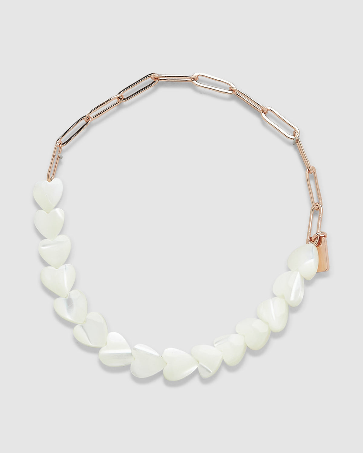 Pearl Heart Paperclip Chain Bracelet ROSE GOLD