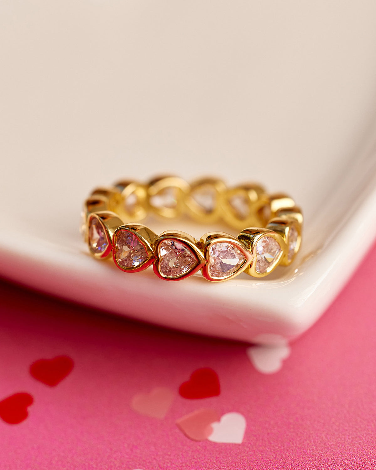 Stone Heart Band Gold Ring GOLD