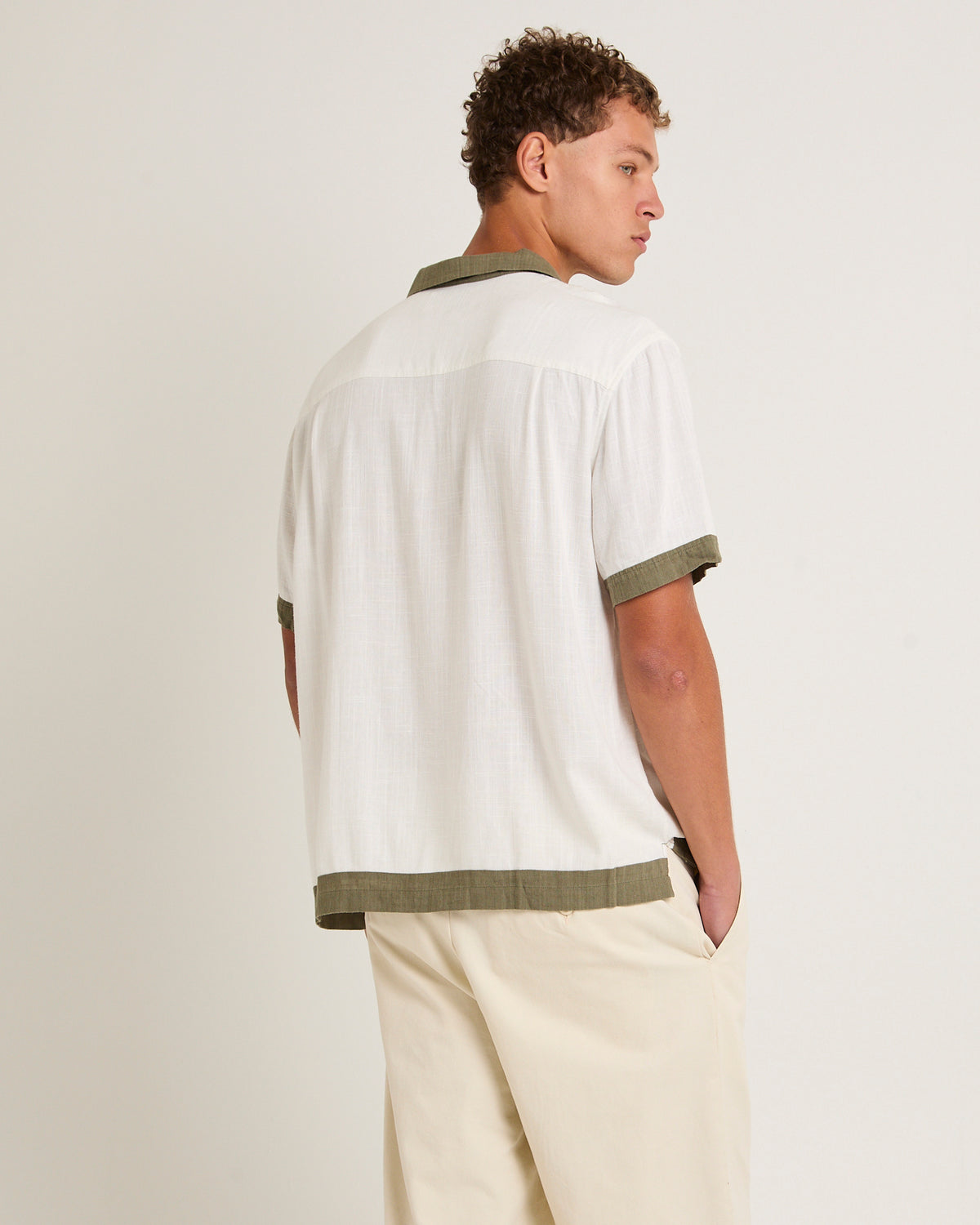 Border Linen Short Sleeve Resort Shirt NATURAL/GREEN