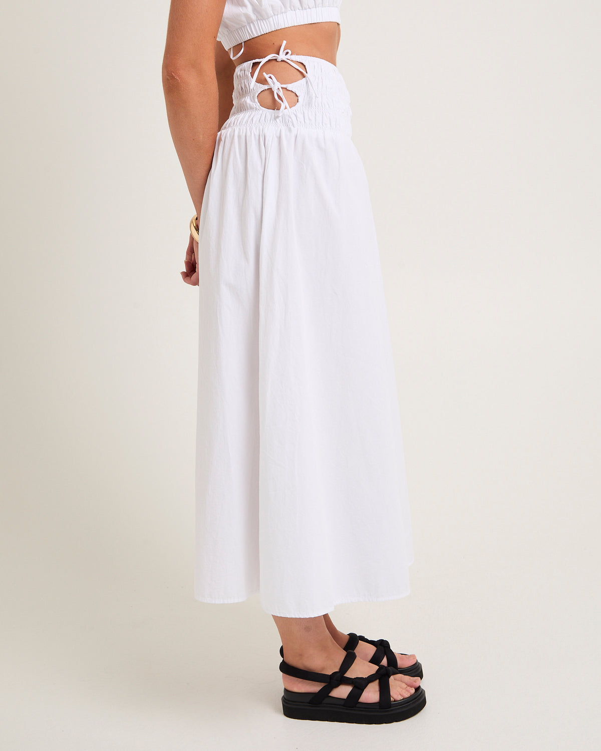 Clara Tie Side Midi Skirt WHITE