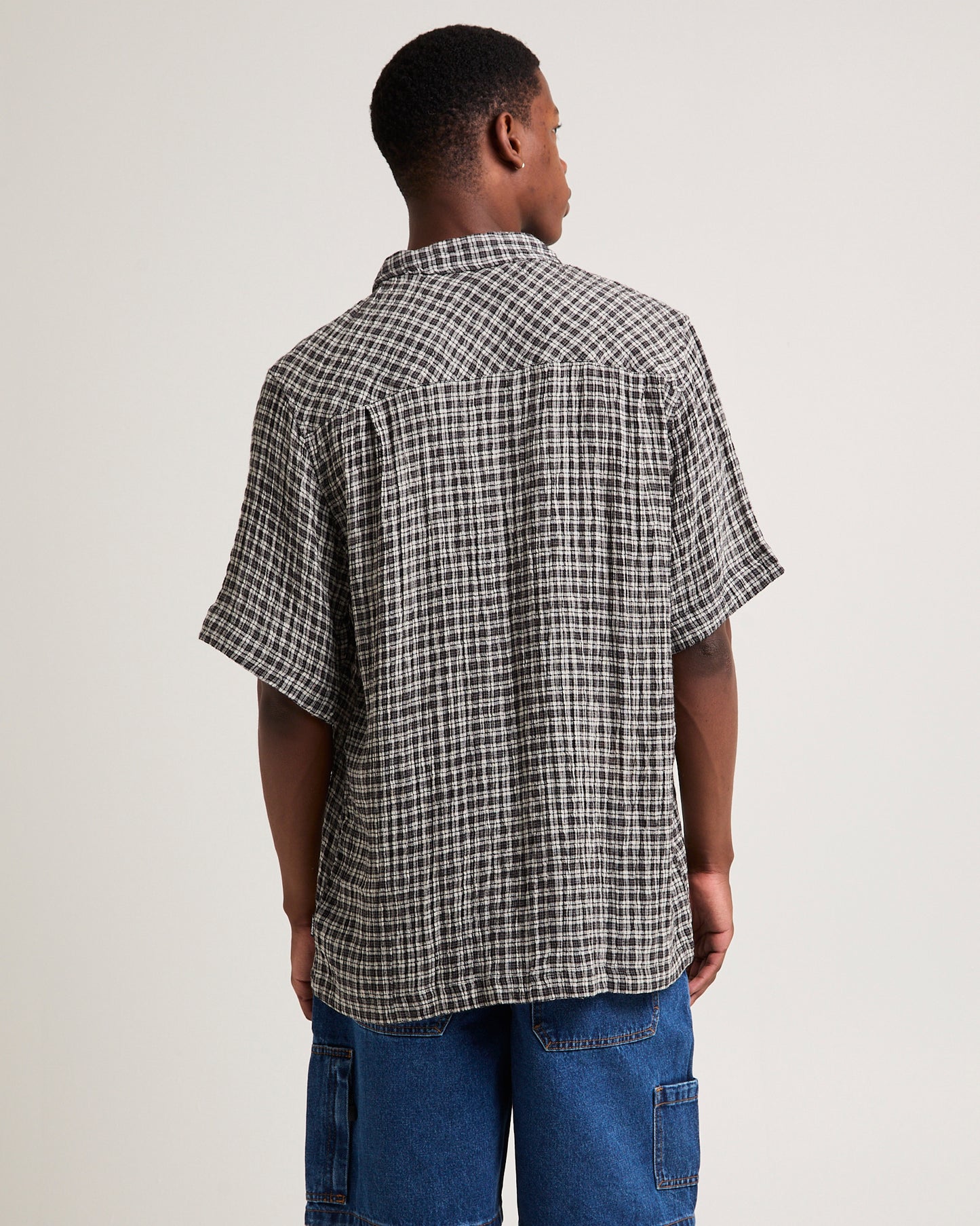 Asta Seer Sucker Regular Shirt Steel Check