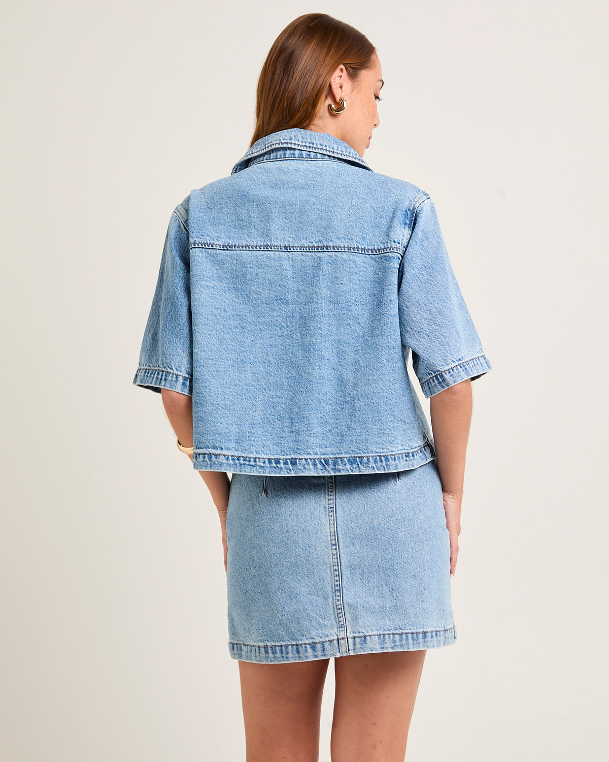 Cropped Resort Shorts Sleeved Denim Shirt RADIO