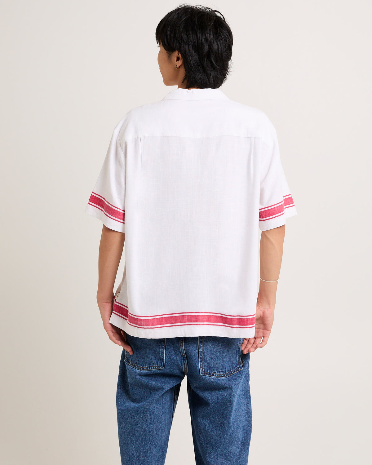 Border Linen Short Sleeve Resort Shirt WHITE