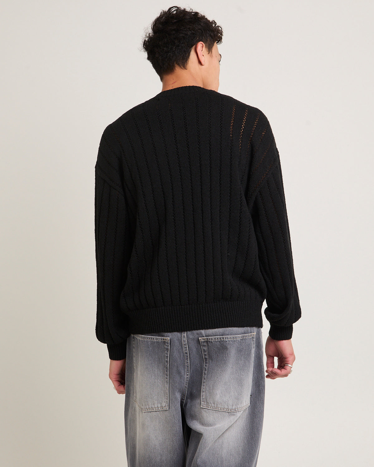 Manual Knit Crew Jumper BLACK