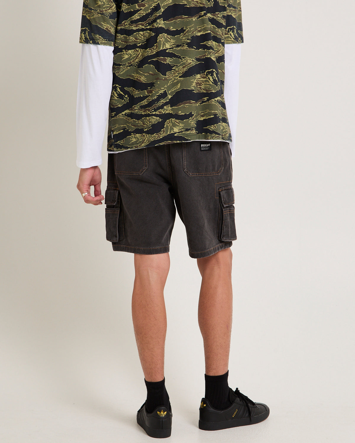 Baggy Denim Cargo Shorts WORN BLACK