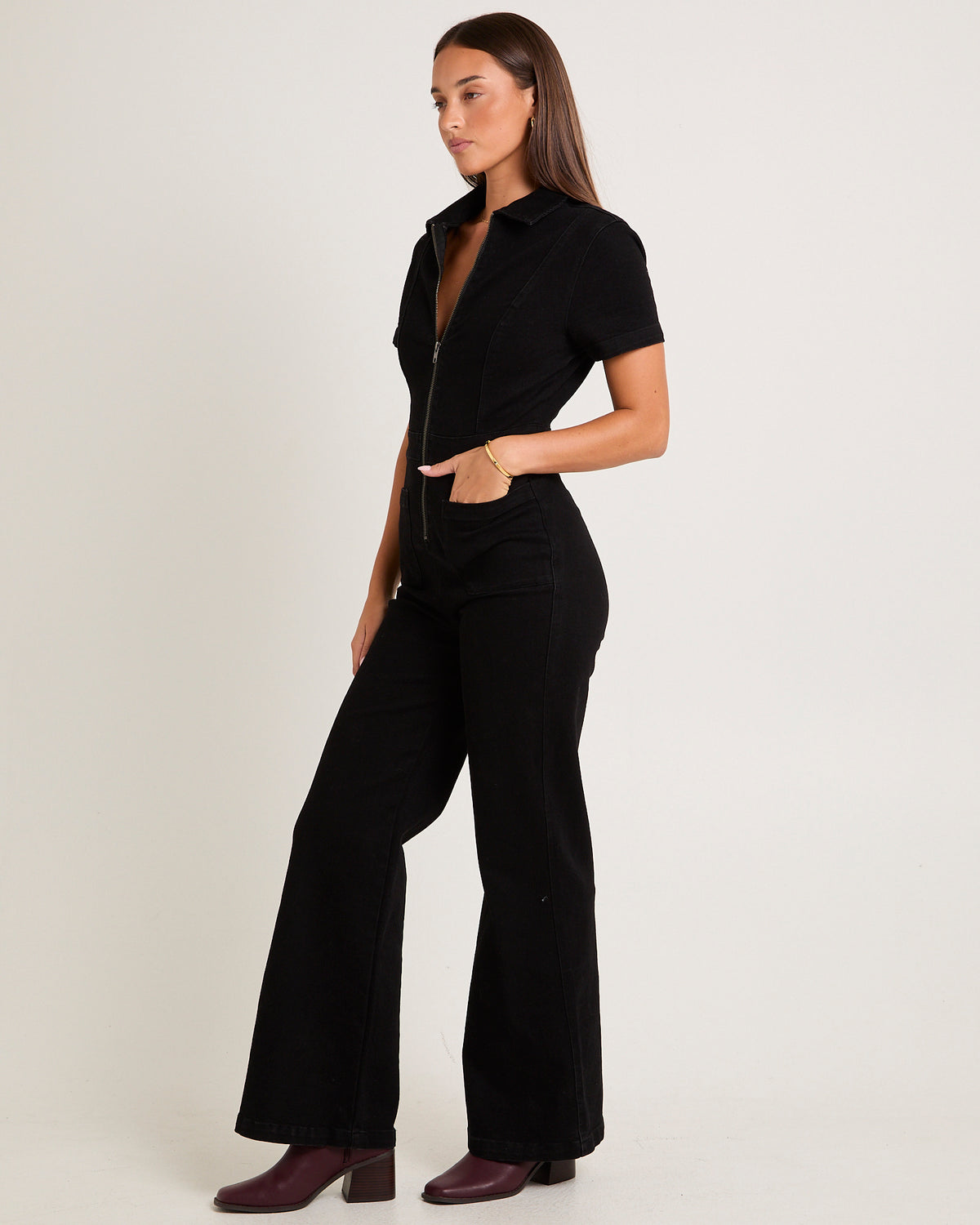 Nikki Denim Maxi Boiler Suit BLACK