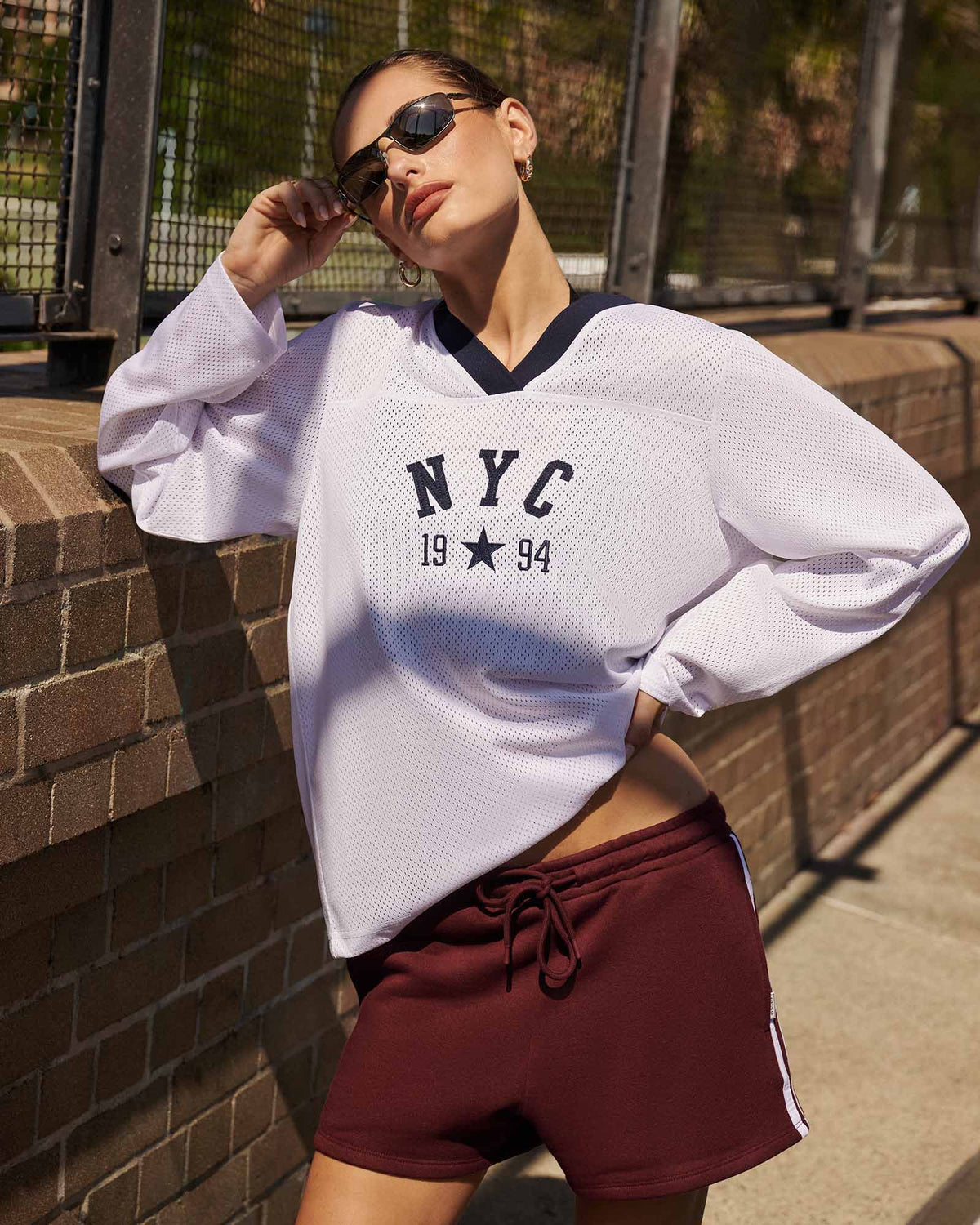 Brianna Mesh Sports Long Sleeve T-Shirt WHITE