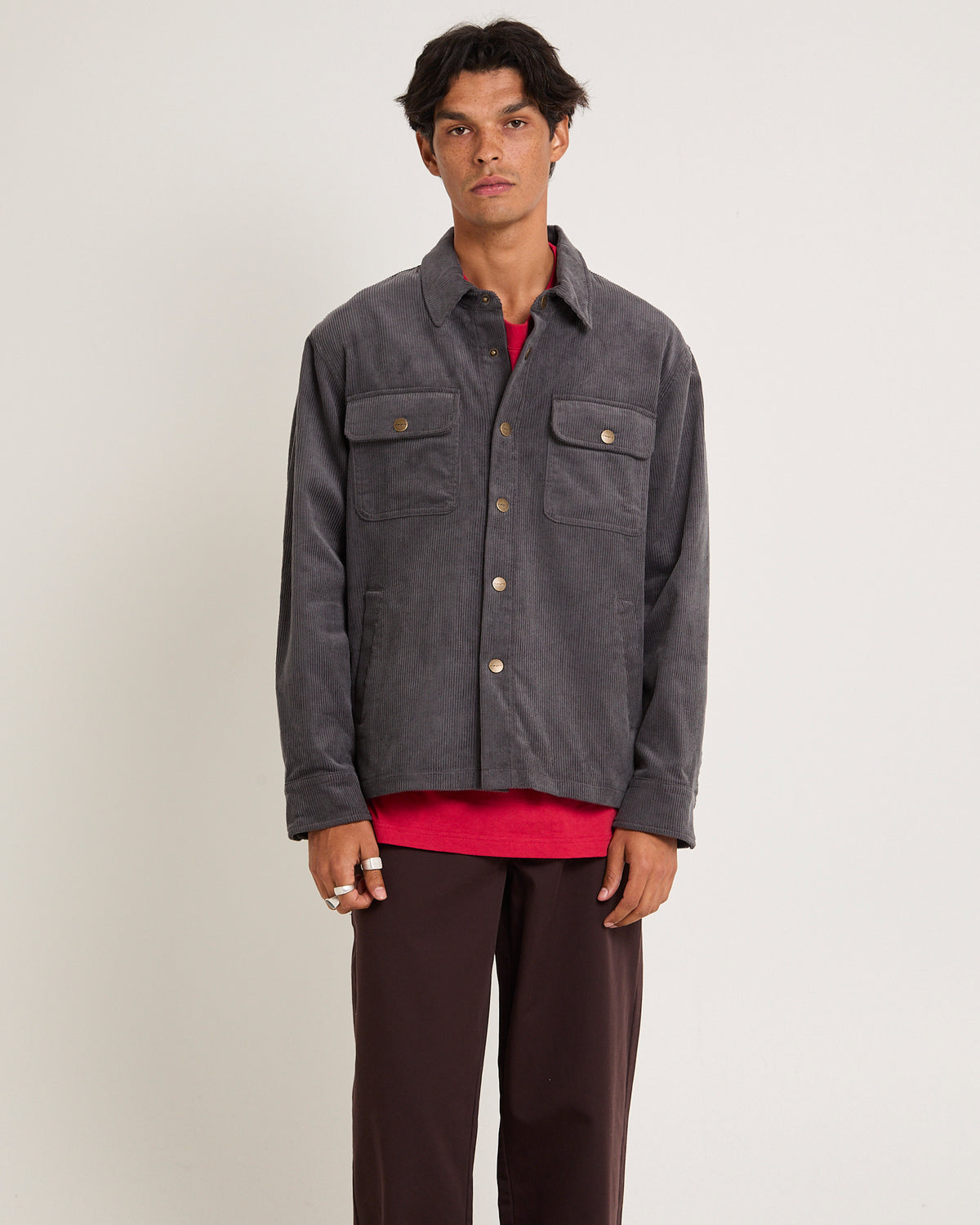 Conditions Corduroy Long Sleeve Overshirt SMOKE