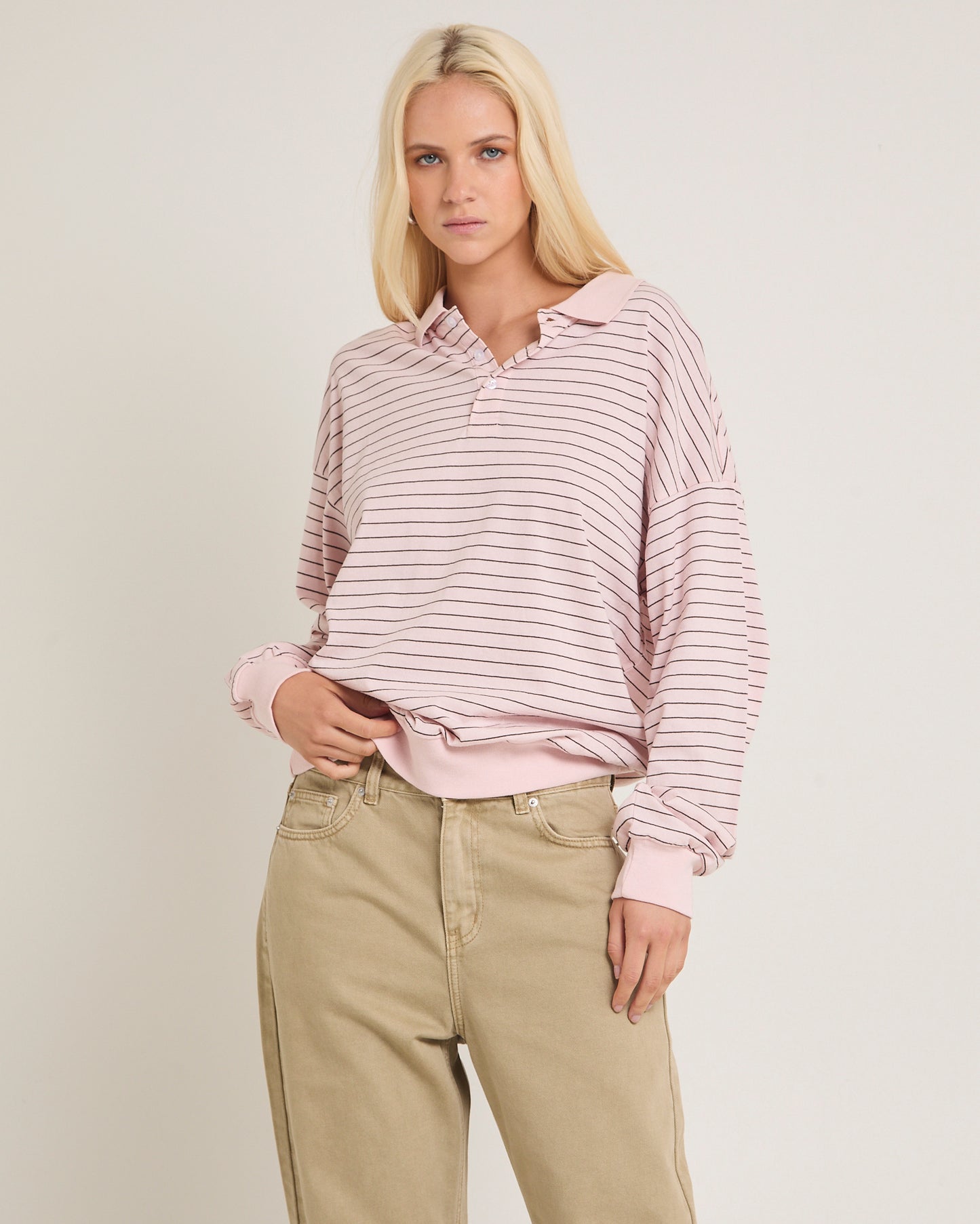 Jase Stripe Long Sleeve Polo Shirt