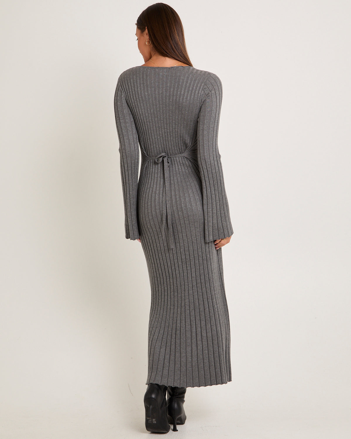 Sophie Long Sleeve Rib Knit Dress GREY