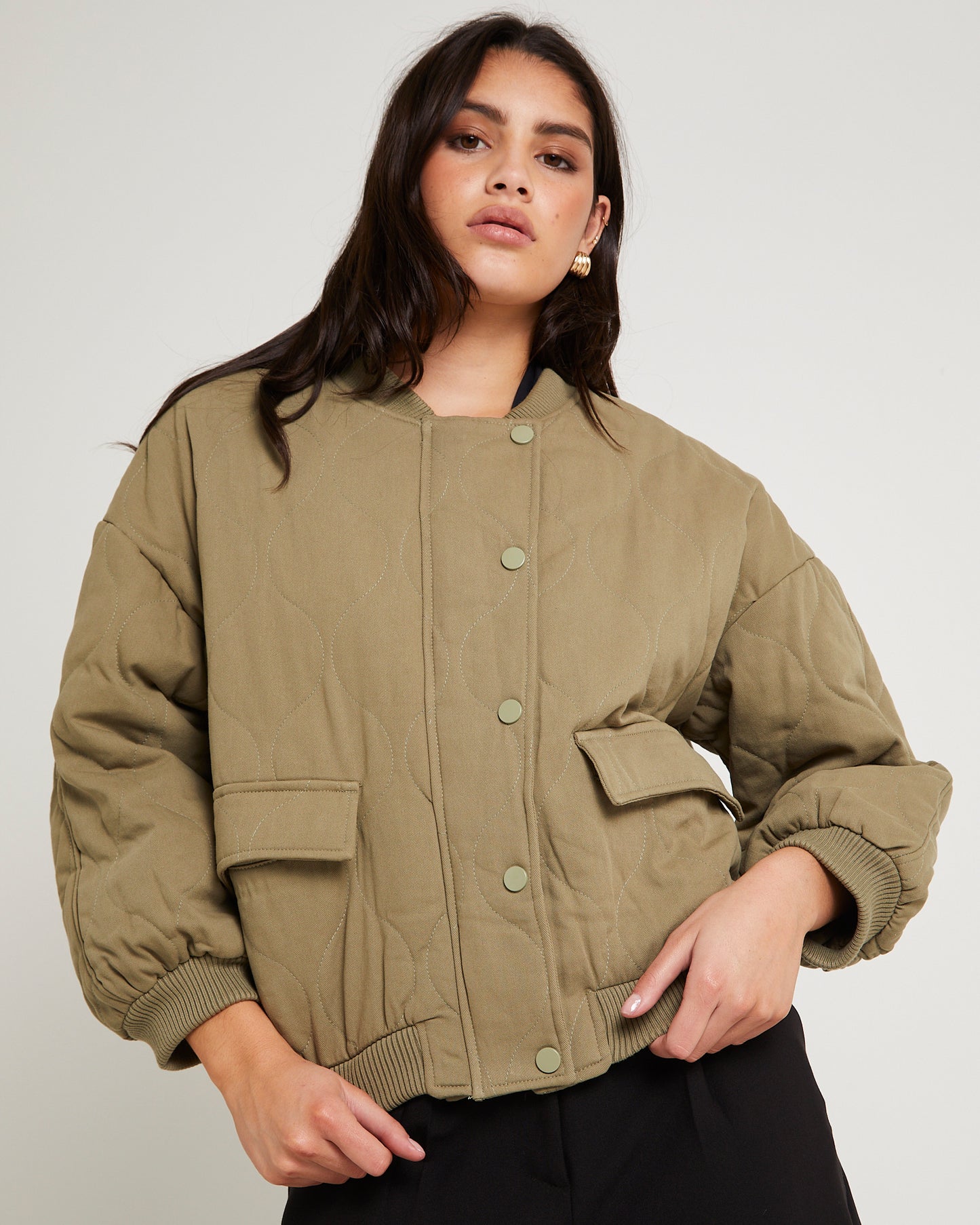 Quilt Detail Oversized Bomber Jacket