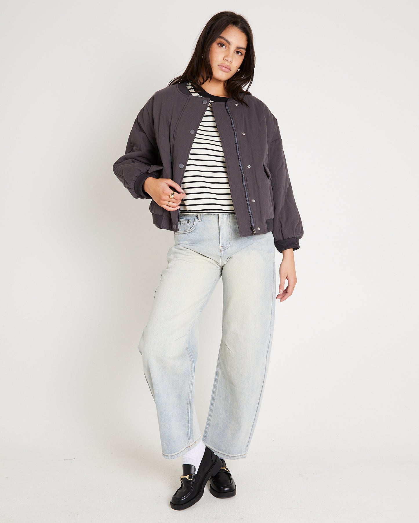 Quilt Detail Oversized Bomber Jacket