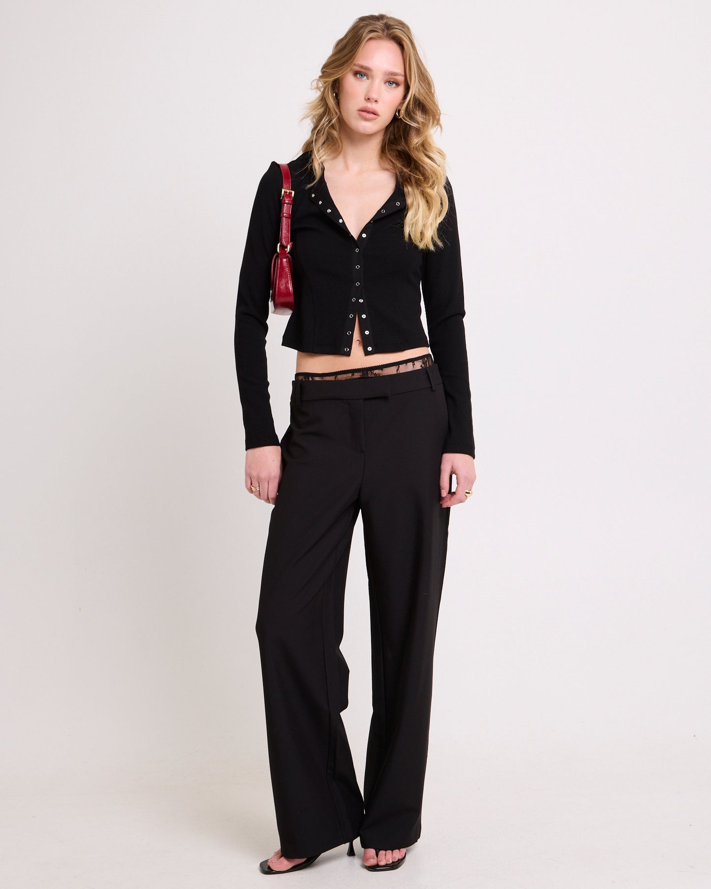 Rib Snap Front Long Sleeve Top