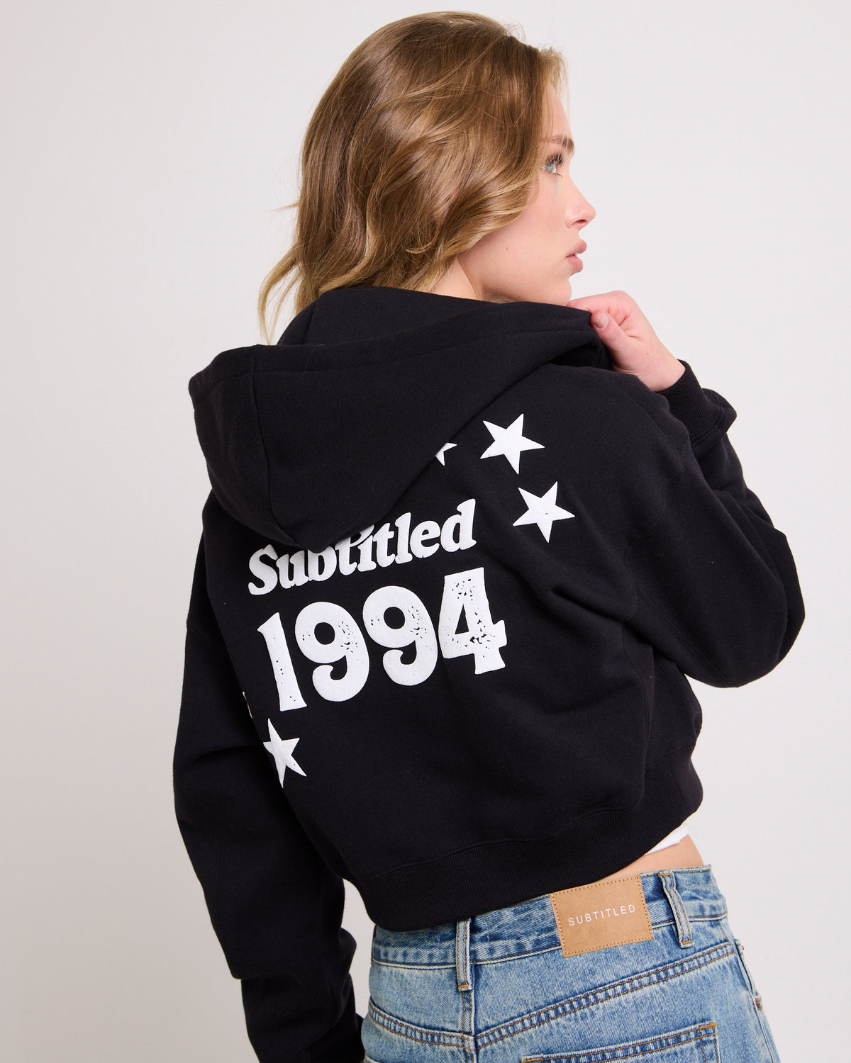 Stargazer Cropped Zip Hoodie BLACK