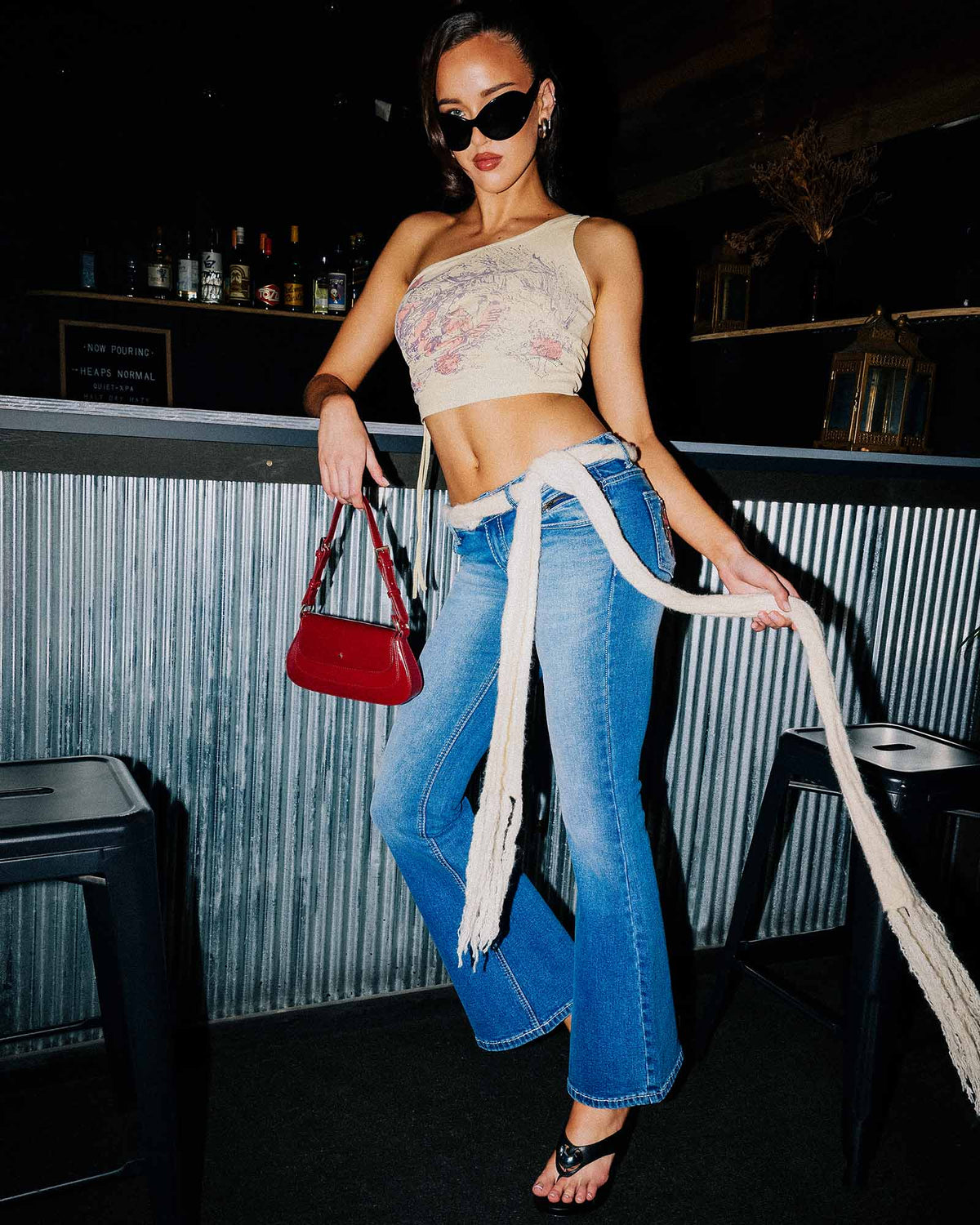 Y2K Low Flare Bedazzle Denim Jeans BLUE SPRAY