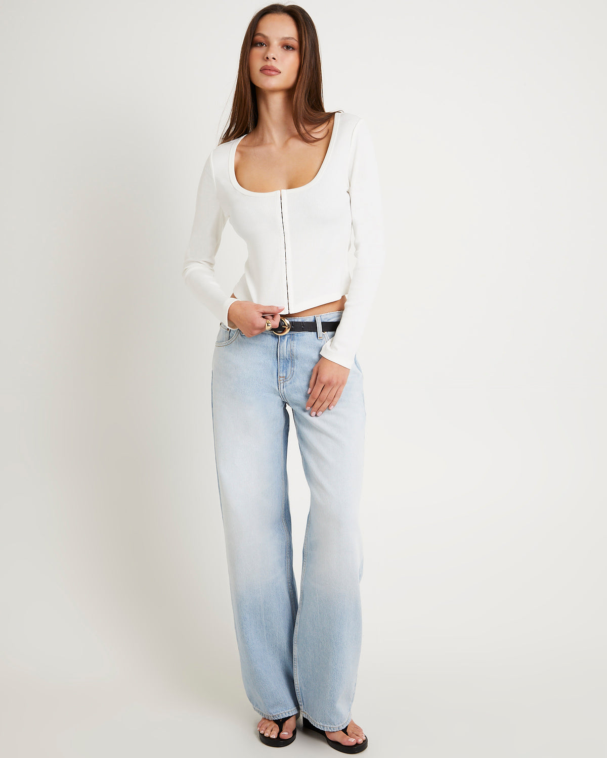 Dixie Corset Long Sleeve Top WHITE