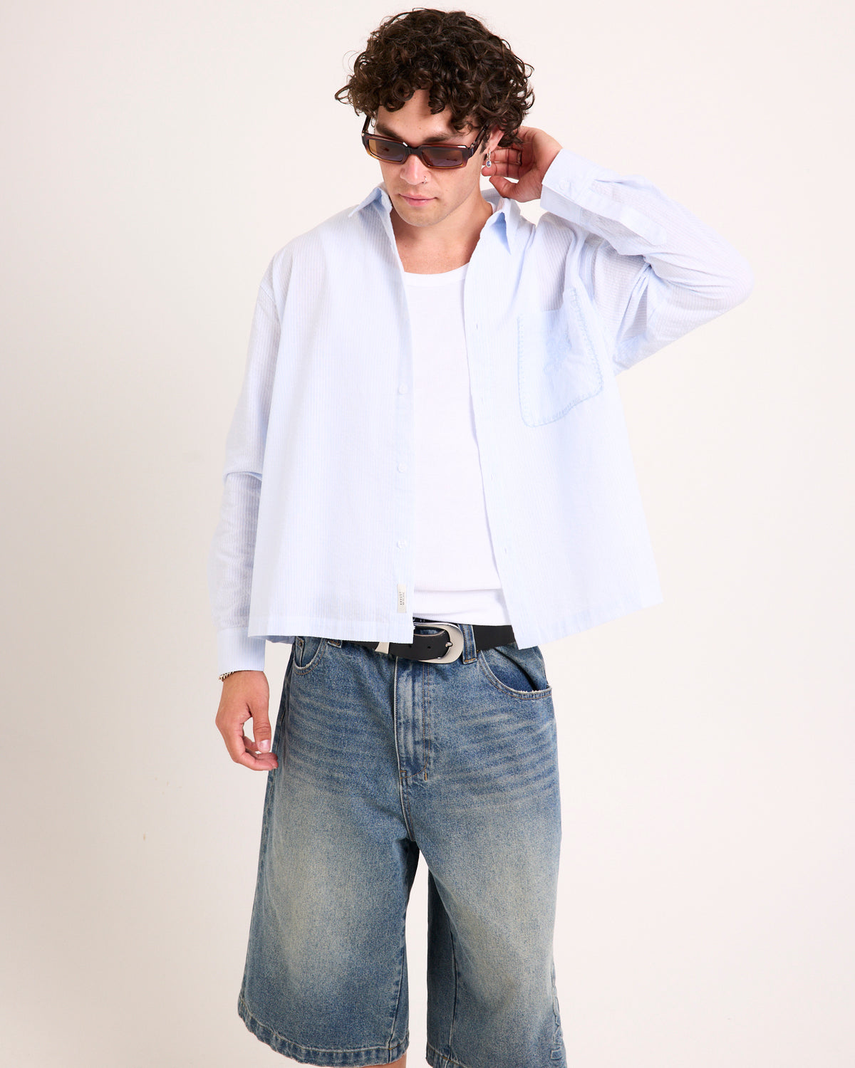Cassa Long Sleeve Cropped Shirt BLUE