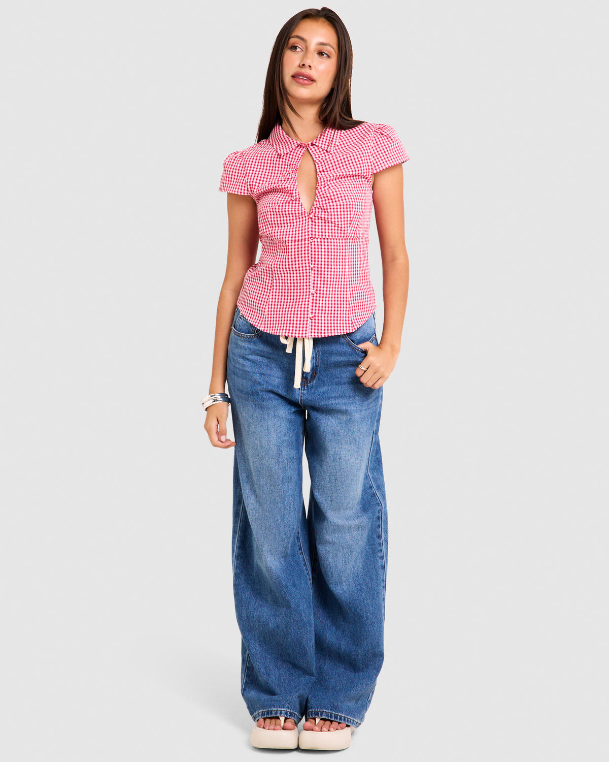 Valeria Keyhole Shirt RED GINGHAM