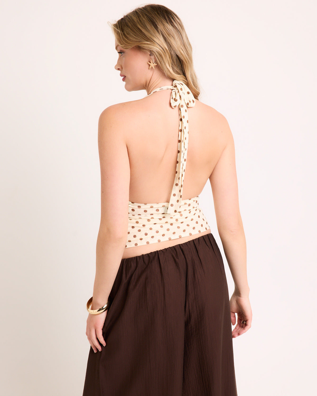 Ava Slinky Plunge Top BUTTERSCOTCH BROWN POLKA