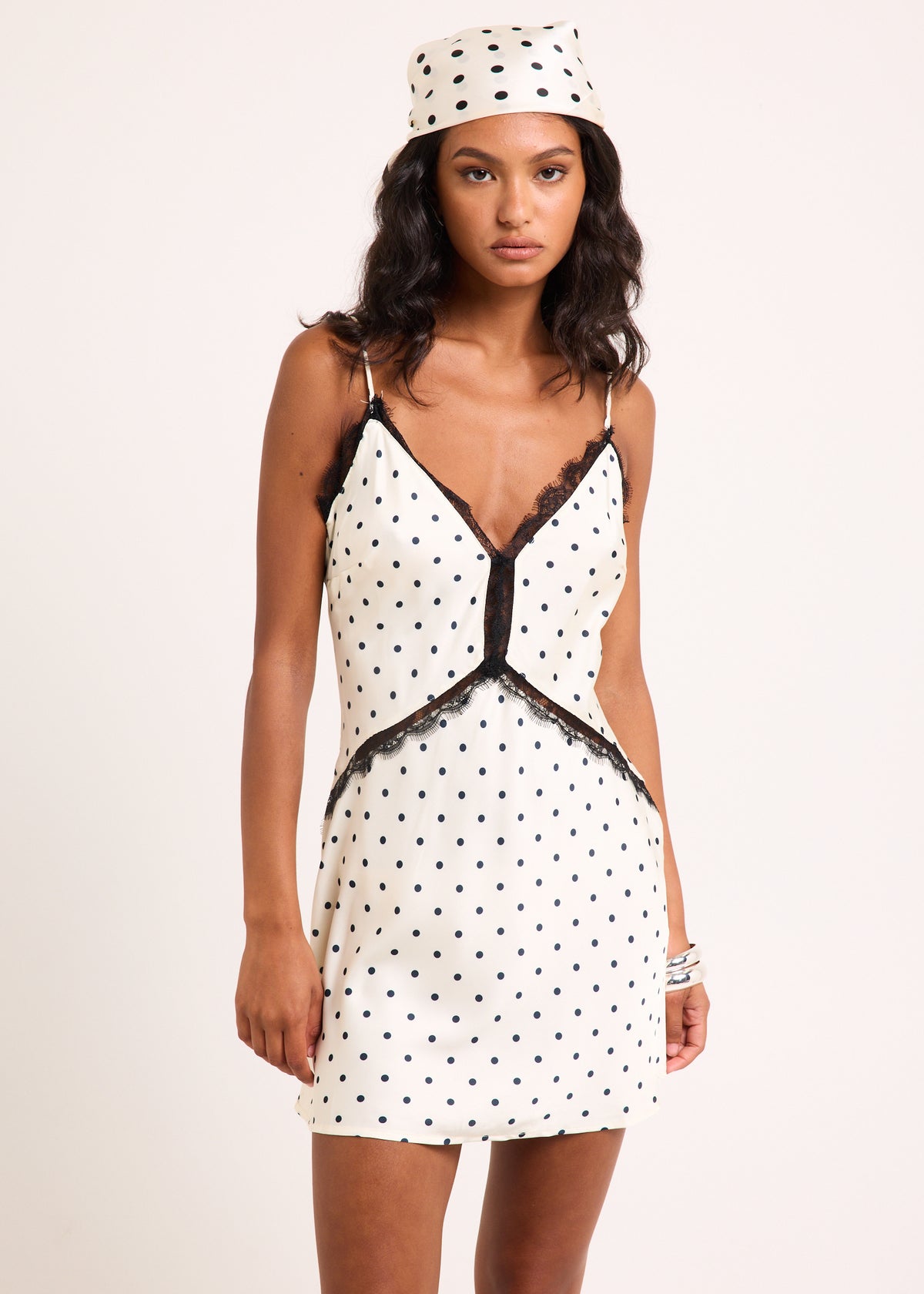 Pamela Polka Slip Mini Dress ECRU