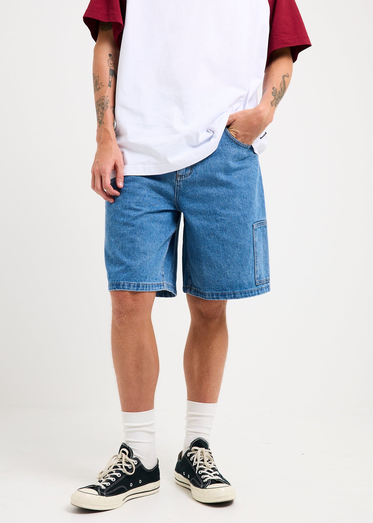 Scorched Harper Denim Baggy Fit Carpenter Shorts WORN BLUE