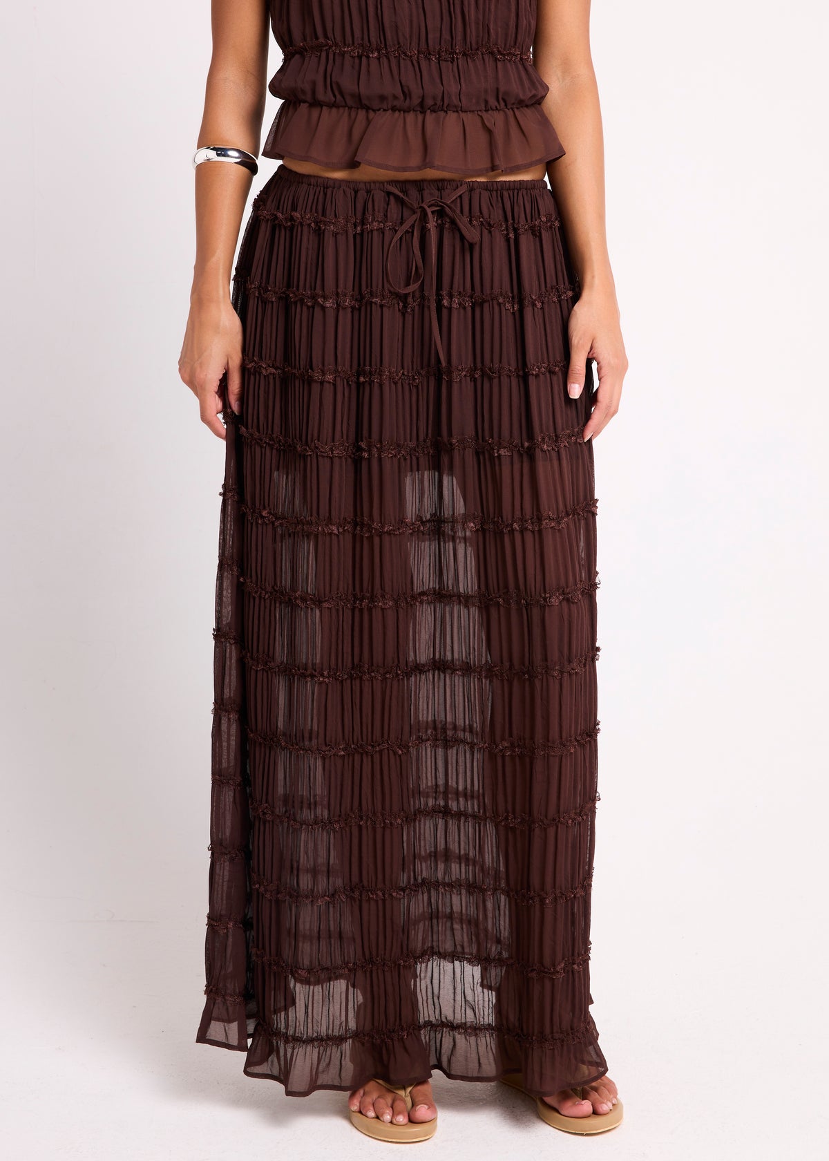 Alda Shirred Maxi Skirt CHOCOLATE
