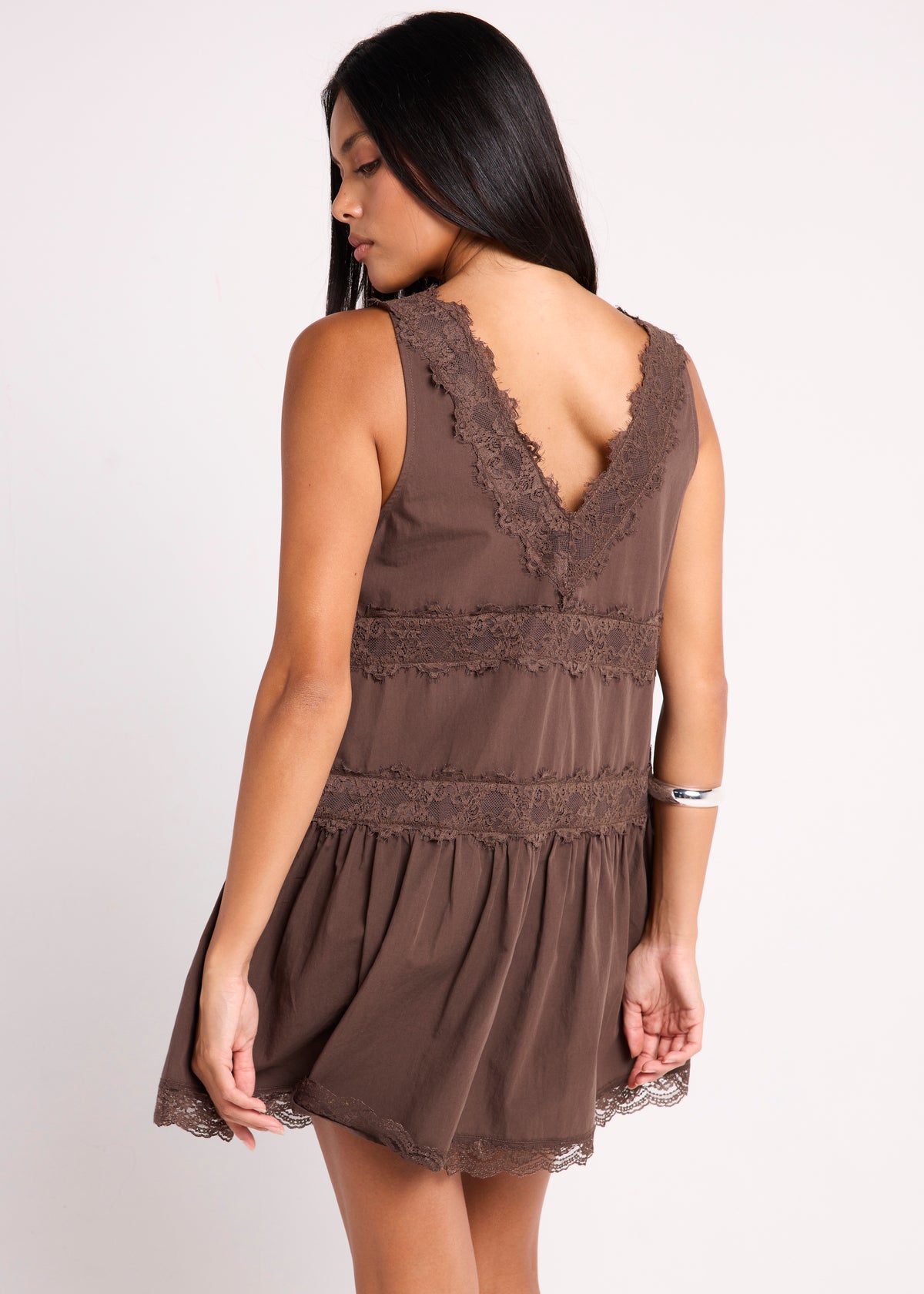Cassis Lace Mini Dress CHOCOLATE