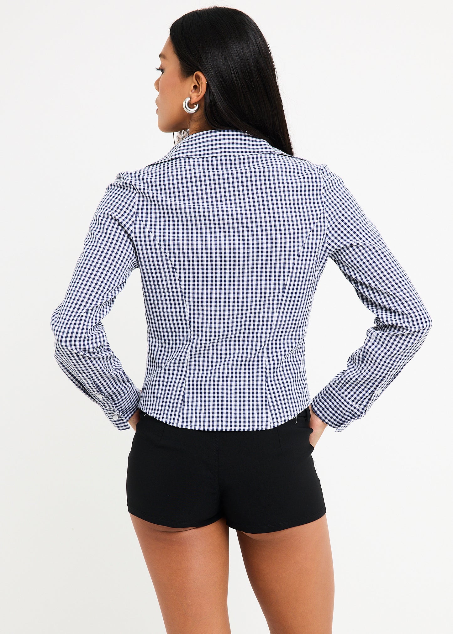 Isha Check Button Down Long Sleeve  Shirt
