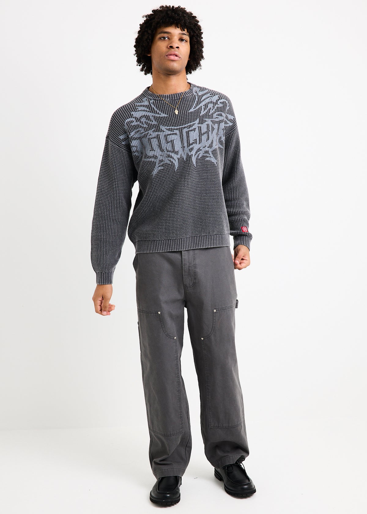 Kontiki Waffle Knit Sweater CHARCOAL SPRAY