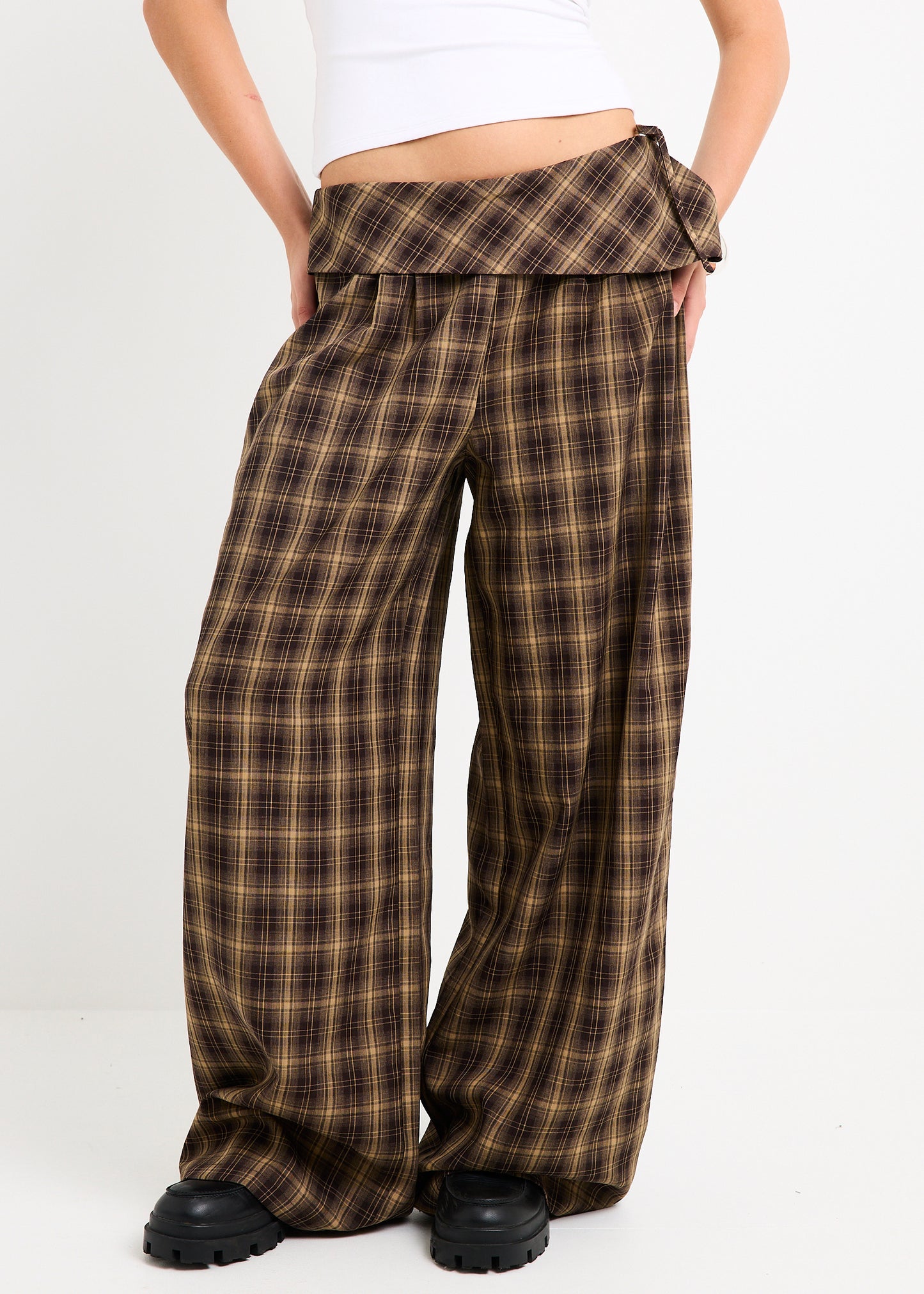 Martha Fold Over Check Pants