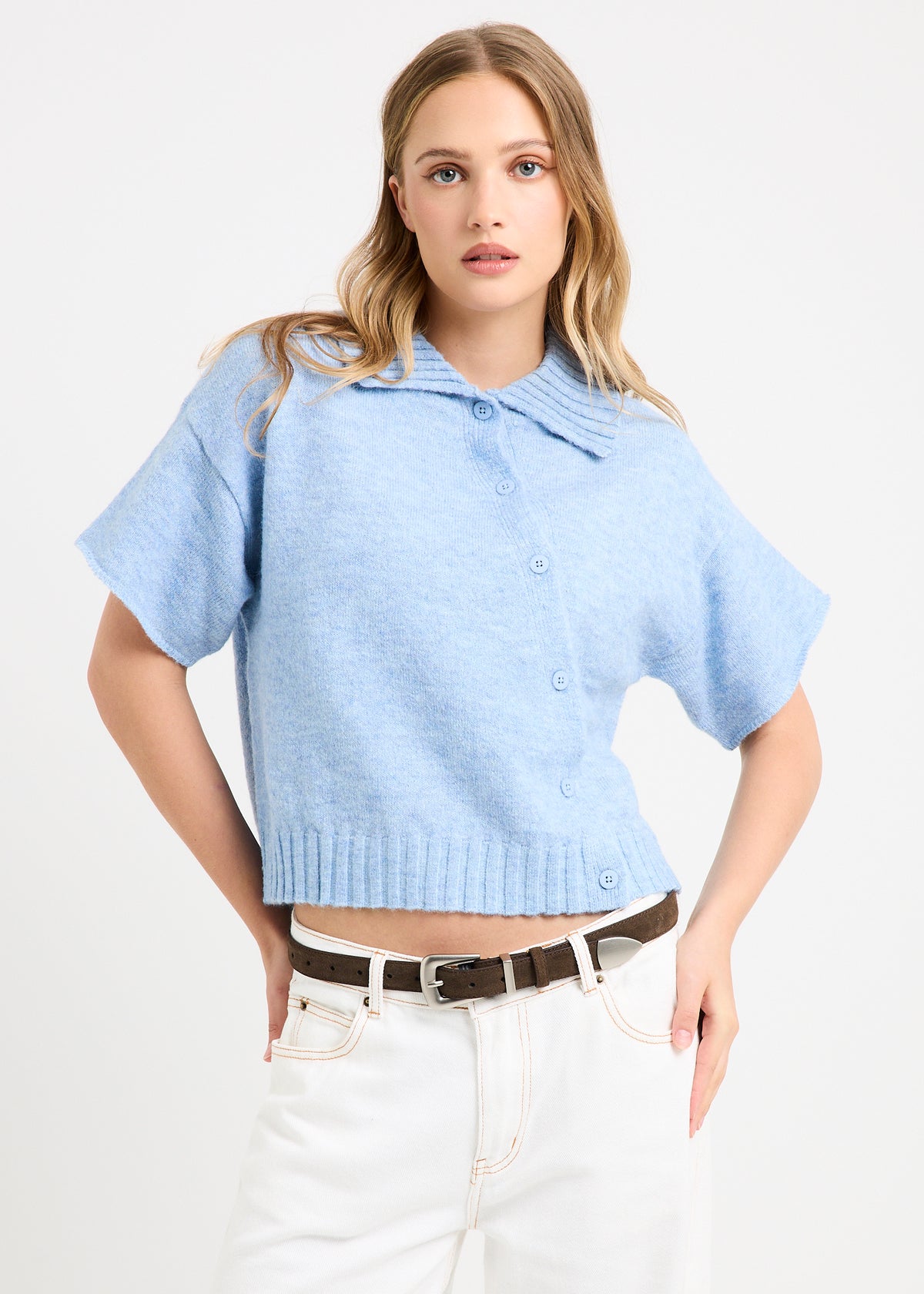 Sofia Asymm Knit Cardi BLUE