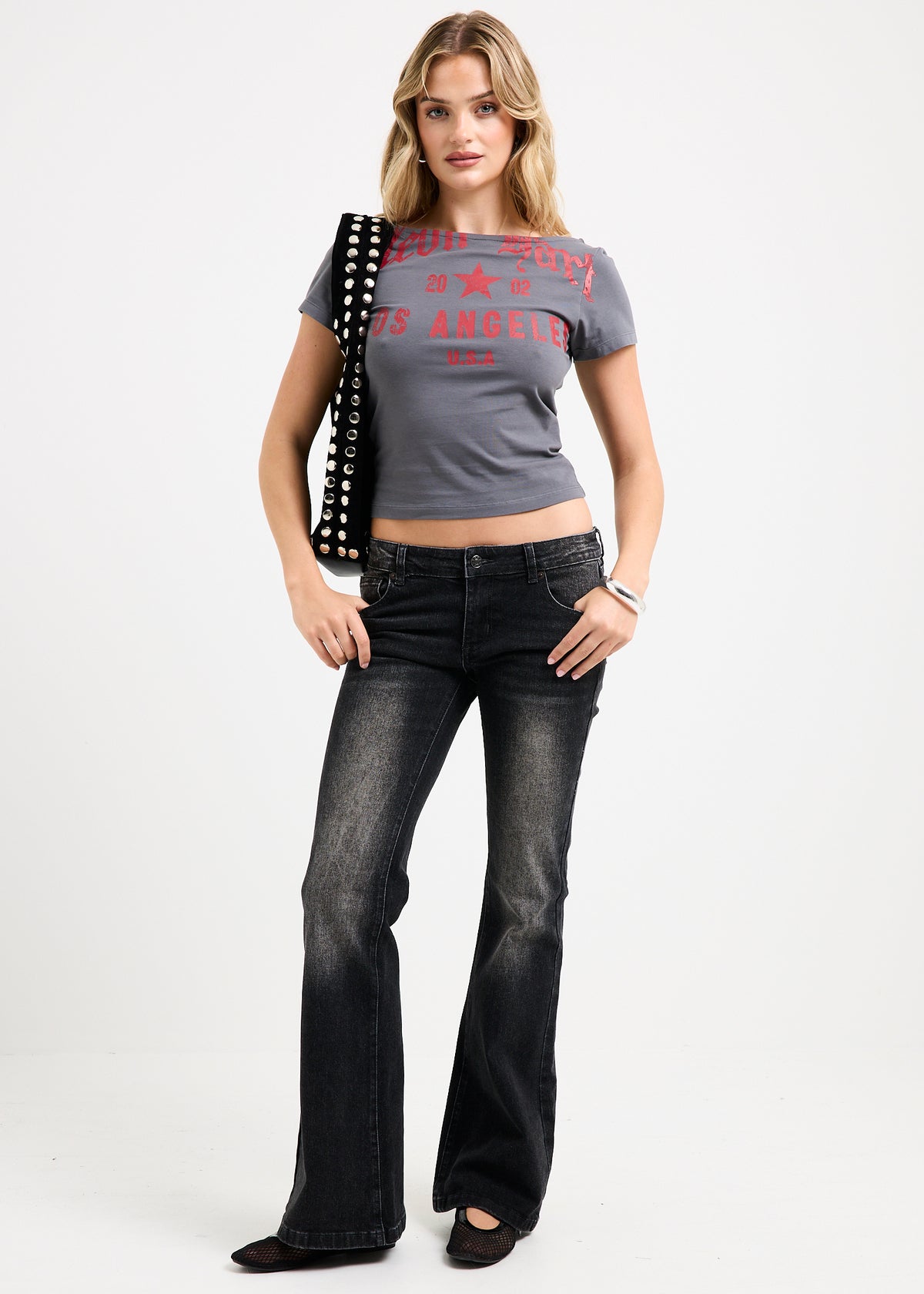 Jail Stripe Slash Neck Top CHARCOAL