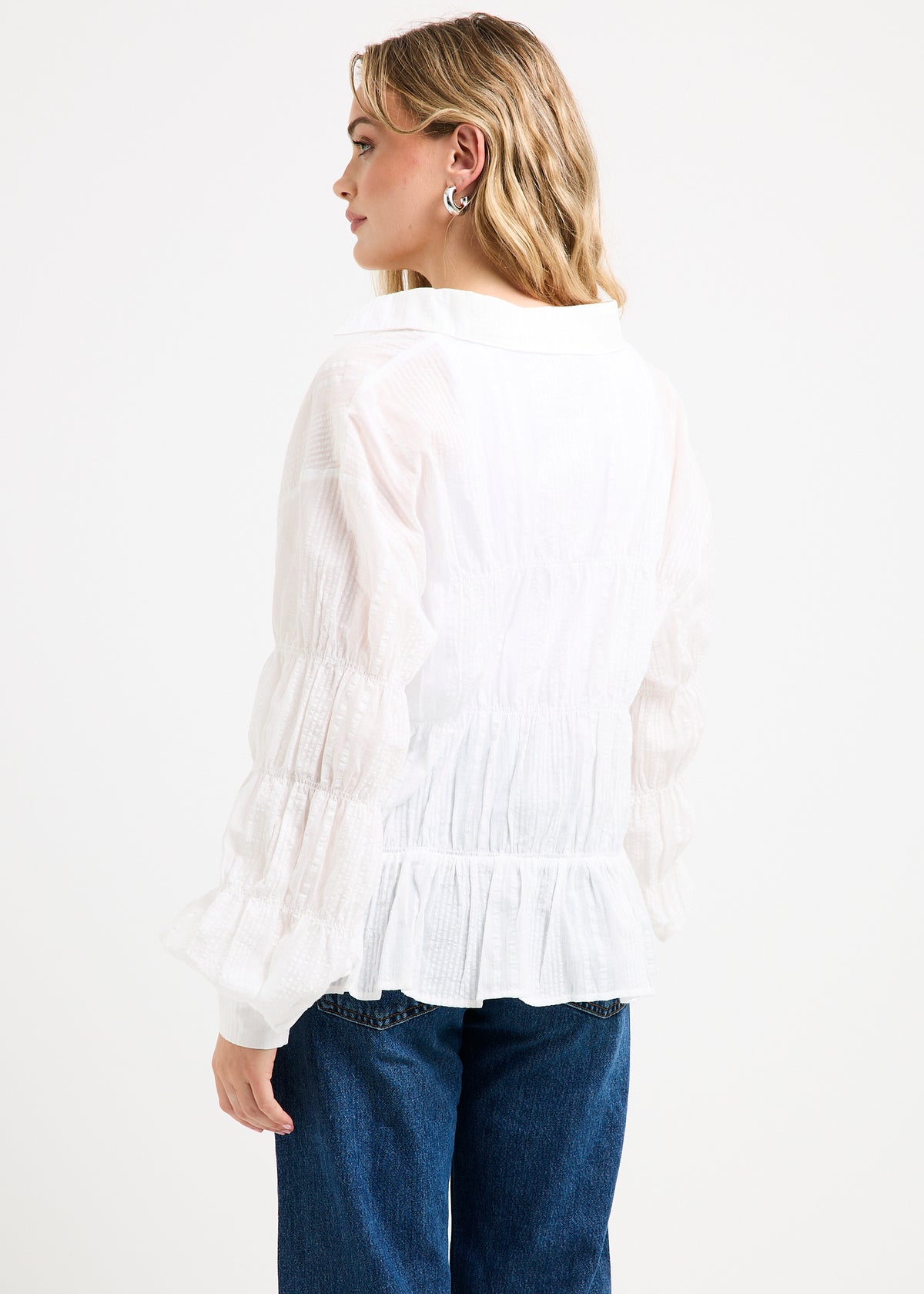 Chicago Shirred Long Sleeve Shirt WHITE