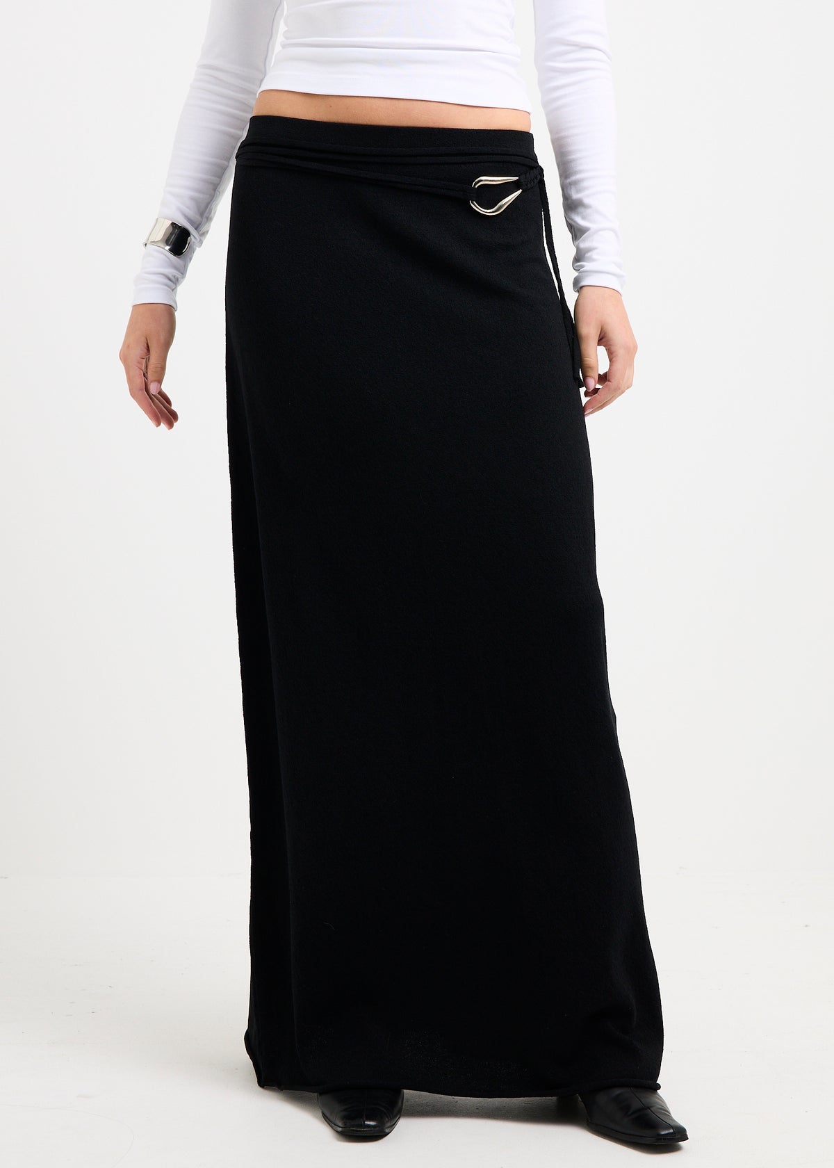 Imola Belted Knit Maxi Skirt OFF BLACK