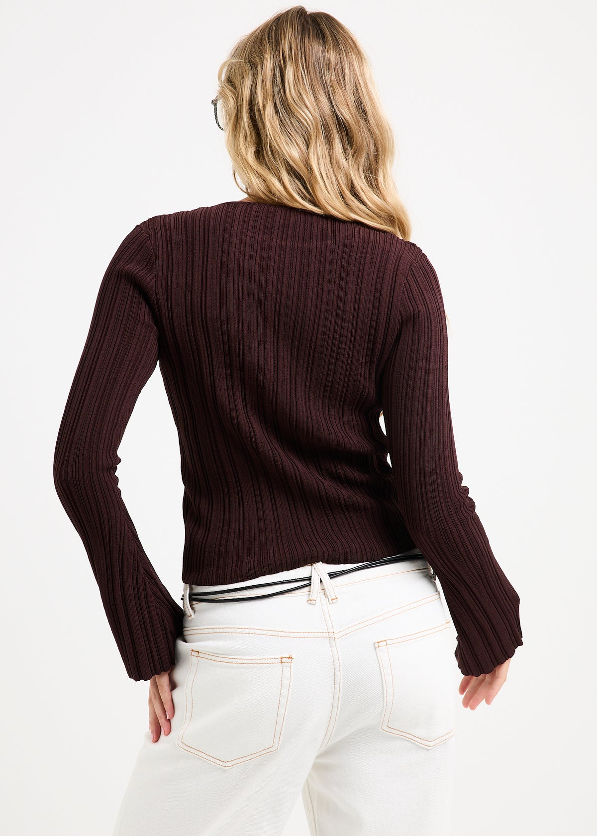 Holland Boat Neck Long Sleeve Knit Top CHOCOLATE