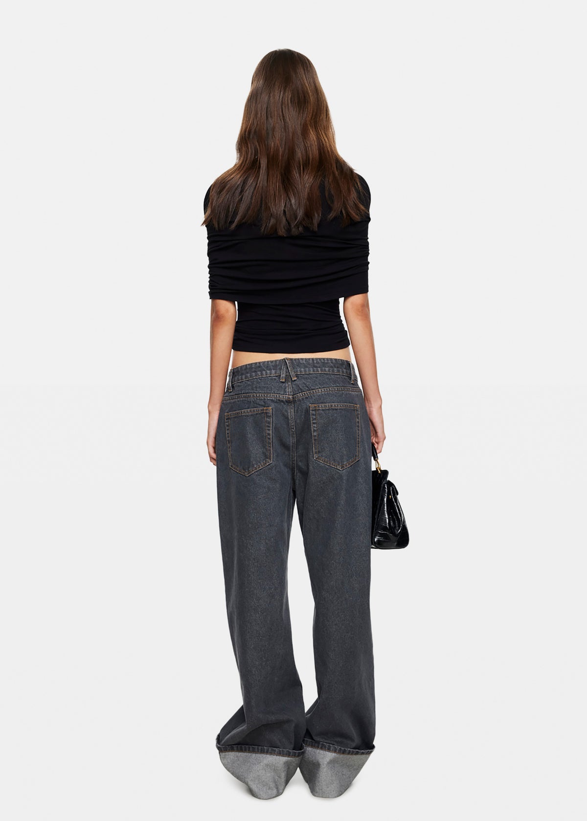 Top Model Cuffed Denim Jeans CHARCOAL