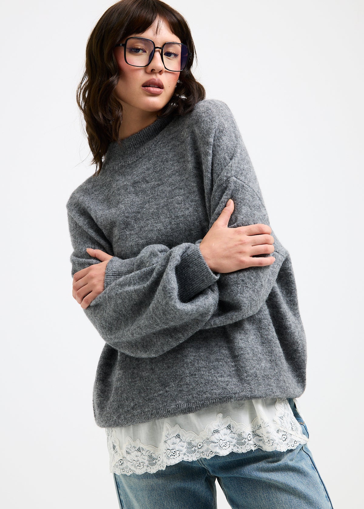 Tiana Crew Neck Knit Jumper DARK GREY