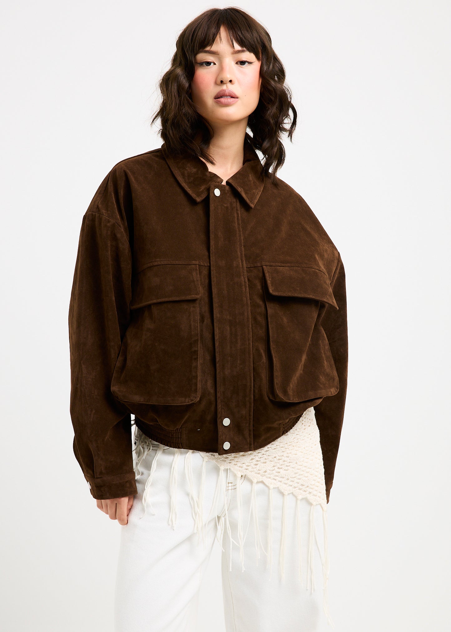 Jen Suede Oversized Patch Pocket Jacket