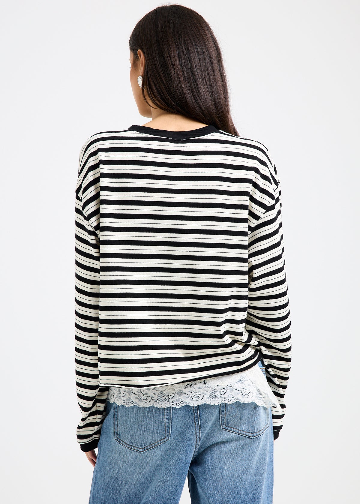 Long Sleeve Stripe Top BLACK/ECRU