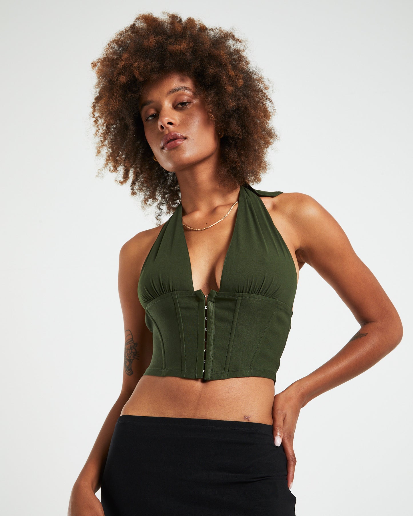 Vesper Eyelet Front Halter Corset Khaki